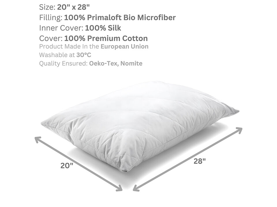 Woodek Luxury Silk Pillow with Removable Zipper Cover Queen 20x28 Inches
