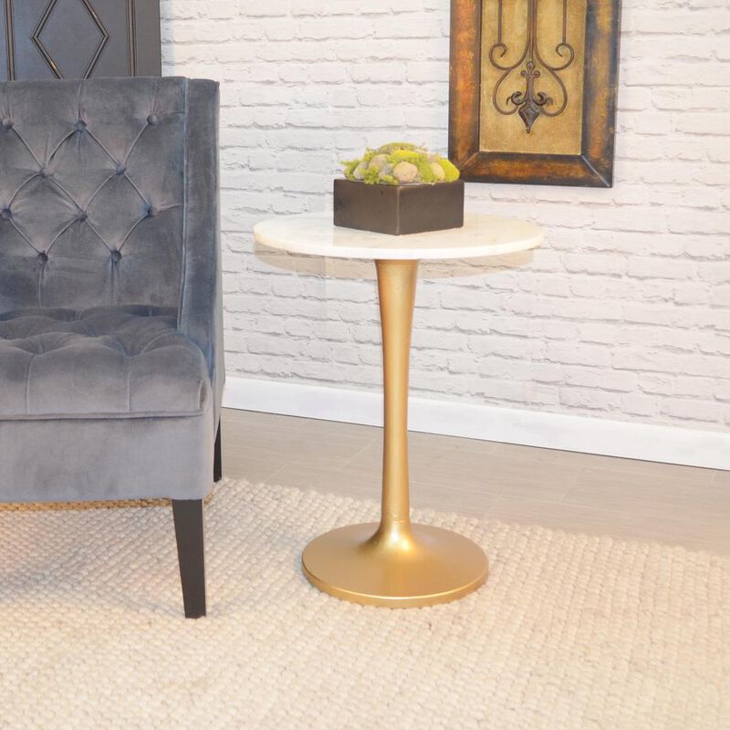Carolina Living Piuma Marble Top Accent Table - White Top - Antique Gold Base