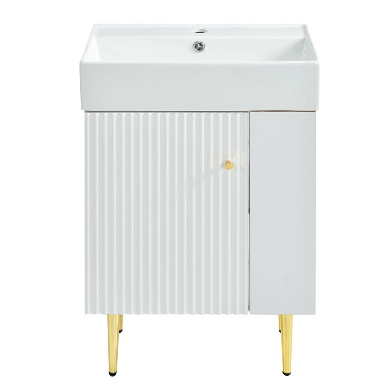 Bathroom Storage Cabinet Combo with Ceramic Sink and Right-Side Storage