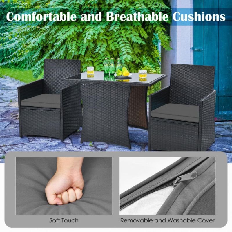 Hivvago 3 Pieces Patio Rattan Furniture Set with Cushion and Sofa Armrest