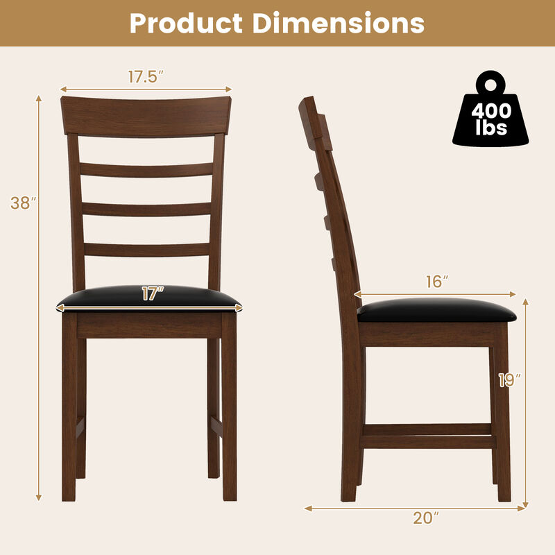 Wooden Dining Chair with Rubber Wood Frame Set of 2