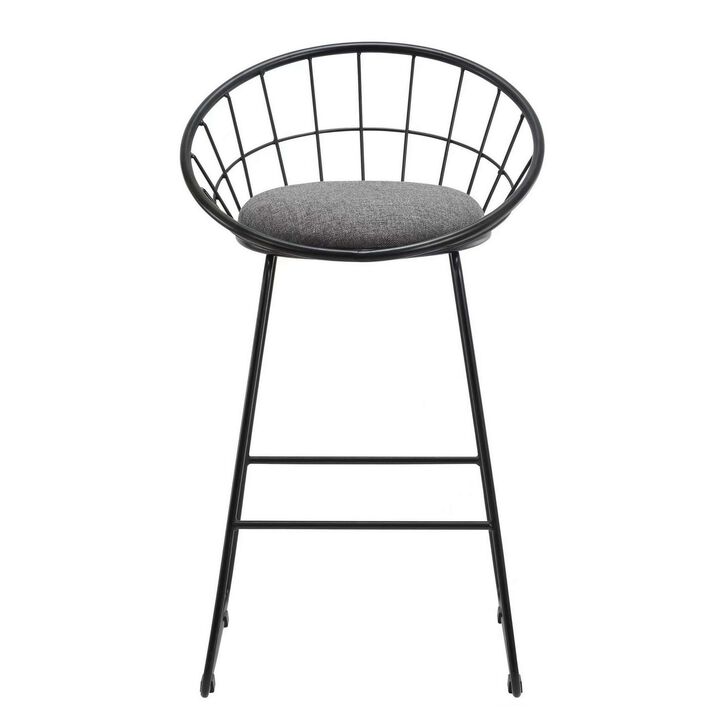 26 Inch Counter Height Chair, Set of 2, Mesh Backrest, Gray Seat, Black - Benzara