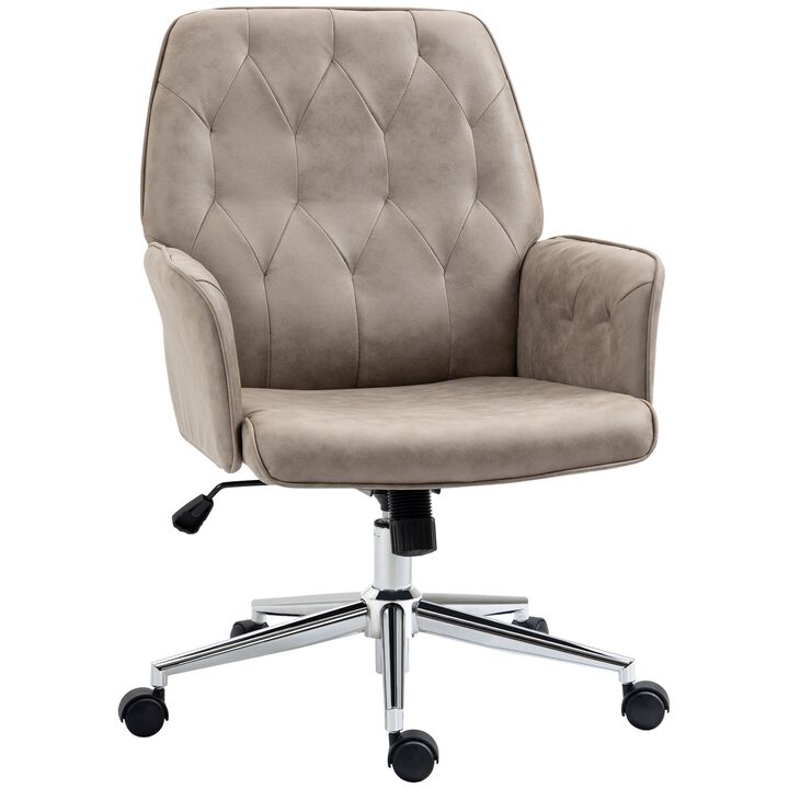 Light Grey Task Seater: Swivel Mid-Back Tufted Linen Desk Chair
