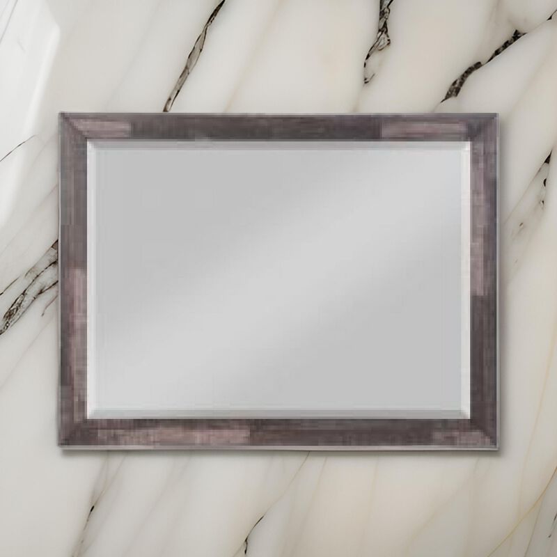 48 Inch Wood Mirror, Landscape, Beveled, Rustic Brown - Benzara