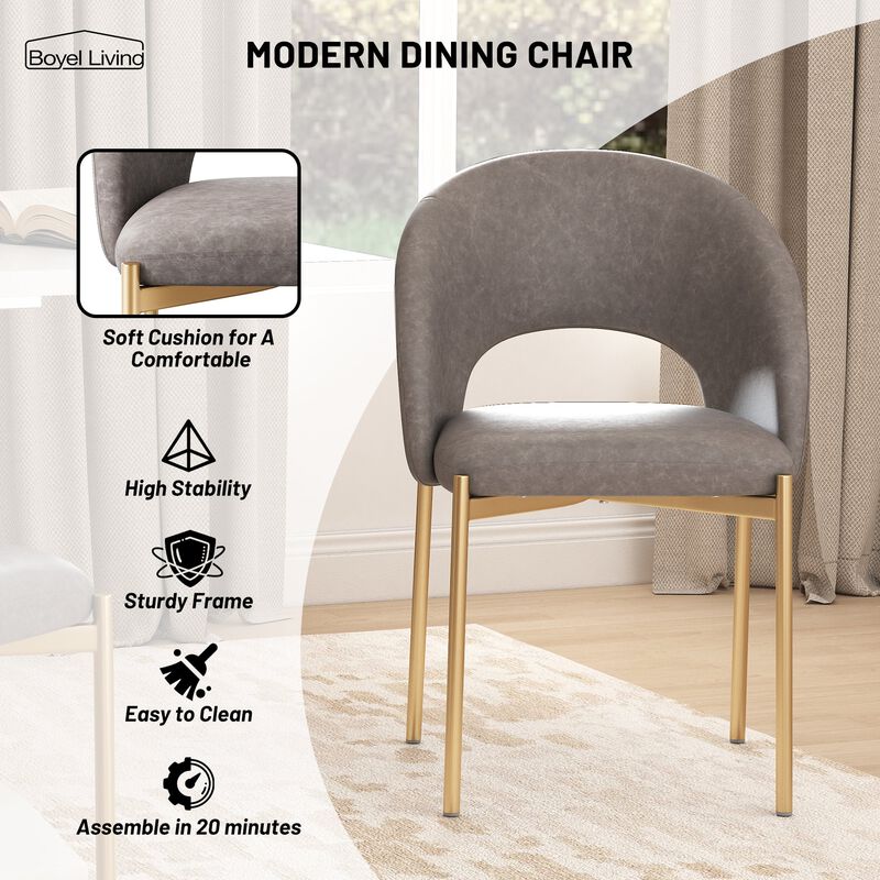 PU Dining Side Chair with Metal Legs,  for Dining Room, Bedroom, Living Room, Study Room, Office Area (Set of 2)