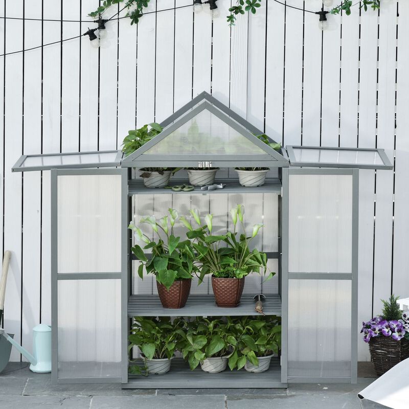 Grey Garden Helper: 32"x19"x54" Wooden Cold Frame Greenhouse