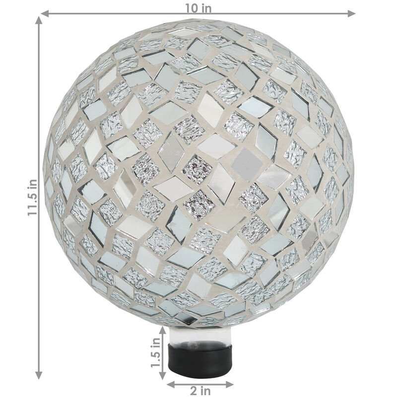 Sunnydaze Mirrored Diamond Mosaic Gazing Globe - 10 in - Gray
