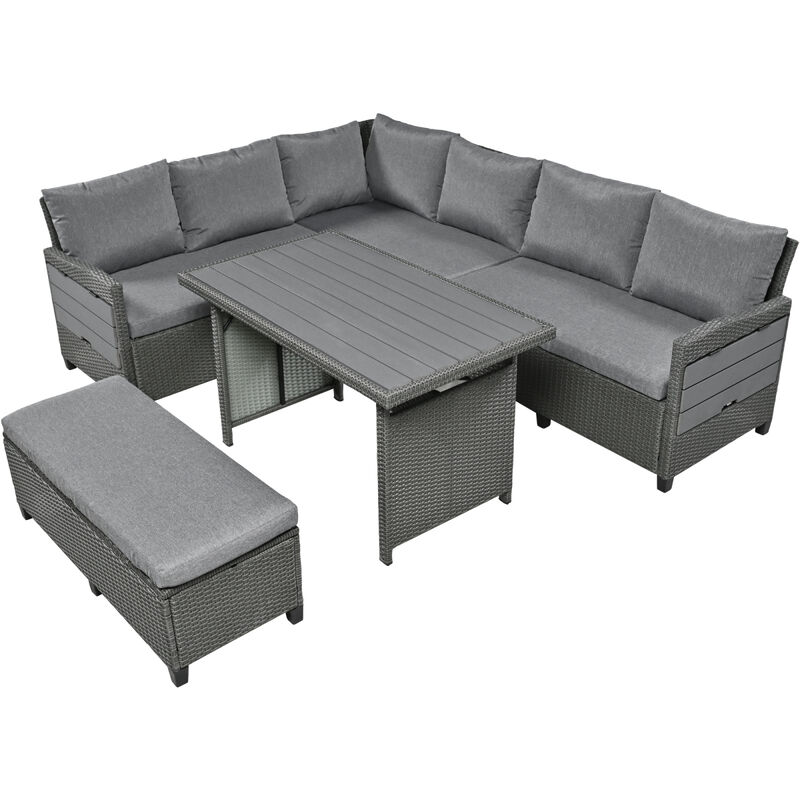 5-Piece Outdoor Rattan Sofa Set with Tables