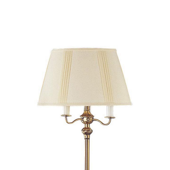 150 Watt 6 Way Metal Floor Lamp with Fabric Tapered Shade, Gold-Benzara