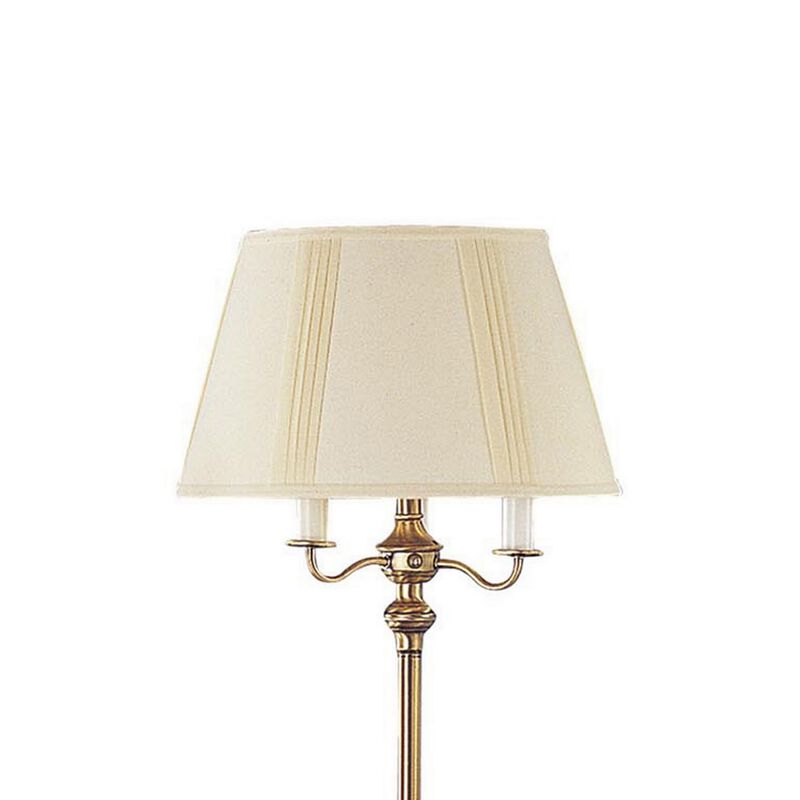 150 Watt 6 Way Metal Floor Lamp with Fabric Tapered Shade, Gold-Benzara