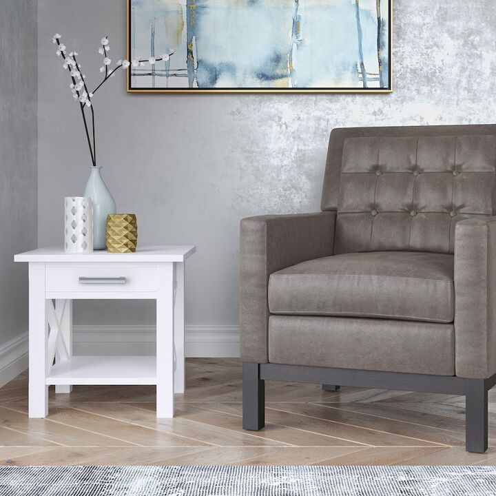 Simpli Home Kitchener Solid Wood End Table In White
