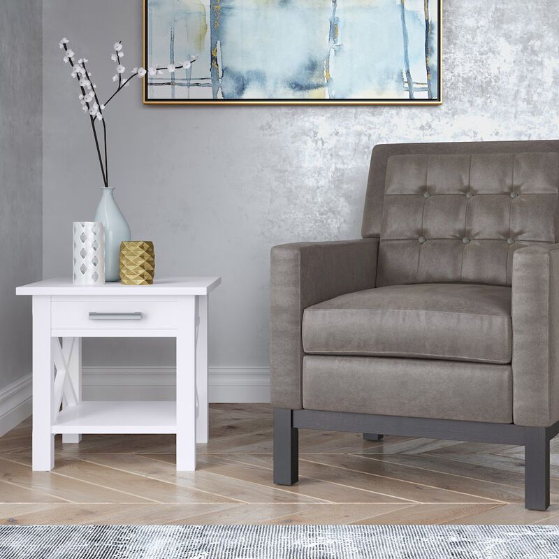Simpli Home Kitchener Solid Wood End Table In White