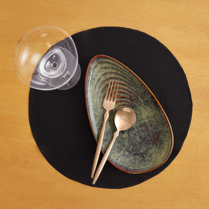 Solino Home 100% Pure Linen Round Table Placemats 14 x 19 Inch Set of 4 | Vesta