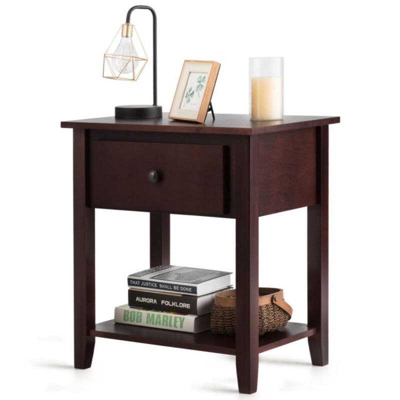 Nightstand with Drawer and Storage Shelf for Bedroom Living Room
