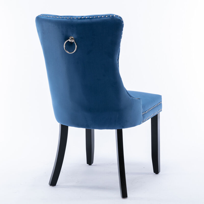 Contemporary Velvet Dining Chairs, Blue, 2-PCS Set