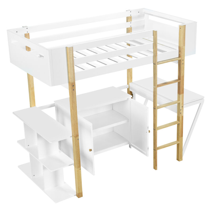 Merax Wood Loft Bed With Built-in Storage Cabinet