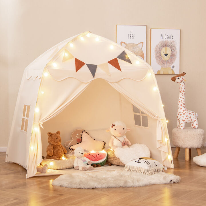 Kids Play Tent Bed with String Lights Extra Large Playhouse for Indoor & Outdoor Fun