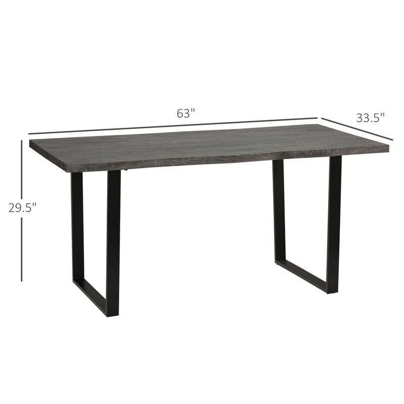 Grey Industrial Dining: 63" Table with Wave-edged Top for 6 People