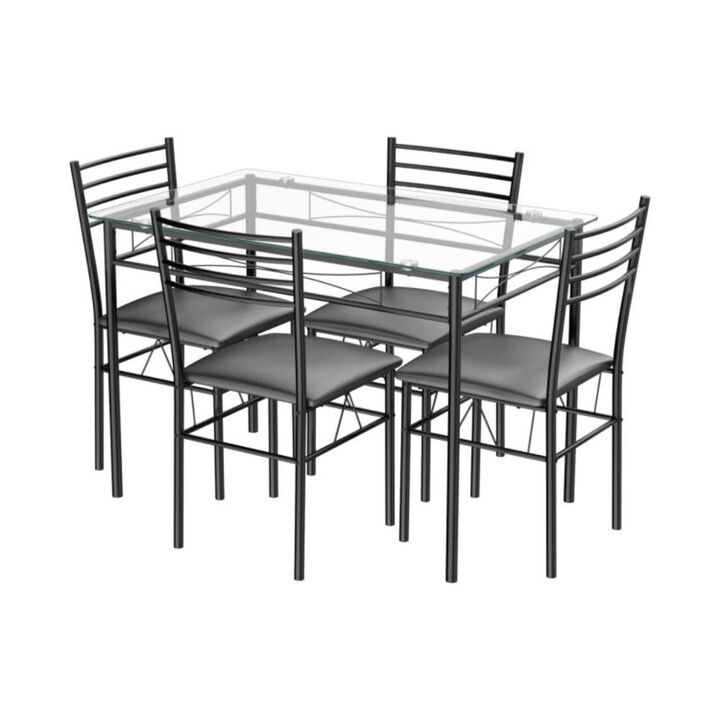 Hivvago 5 Pieces Dining Set with Tempered Glass Top Table and 4 Upholstered Chairs