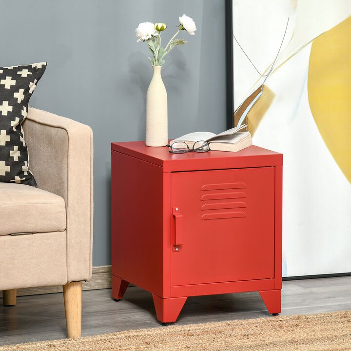 Red Living Room Accent: Industrial Side Table with Locker-Style Door