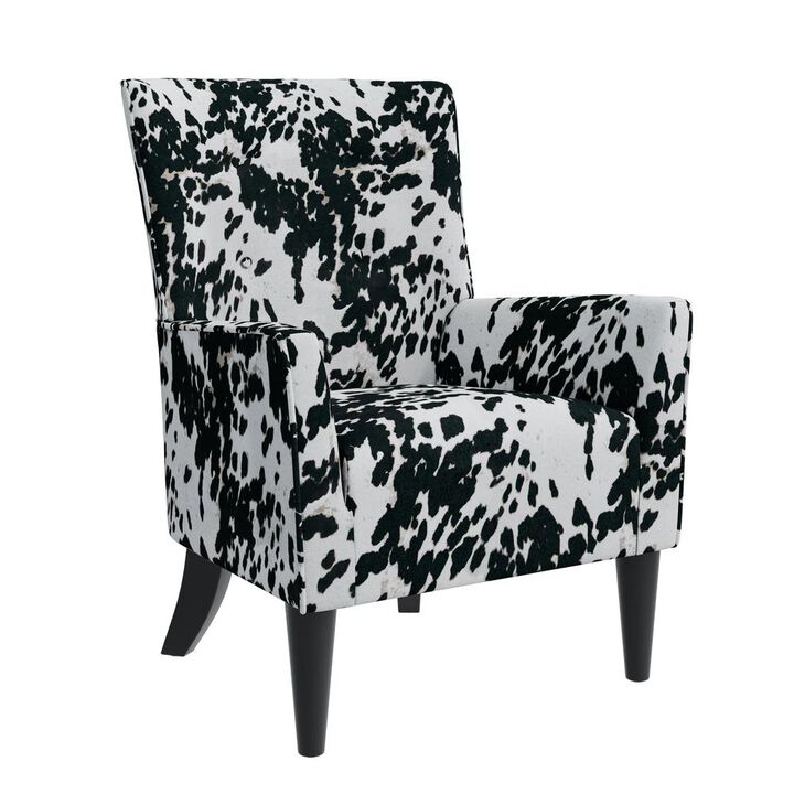 HL Home Furnishings Shelter High Back Wingback Chair in Velvet Black Cow Print