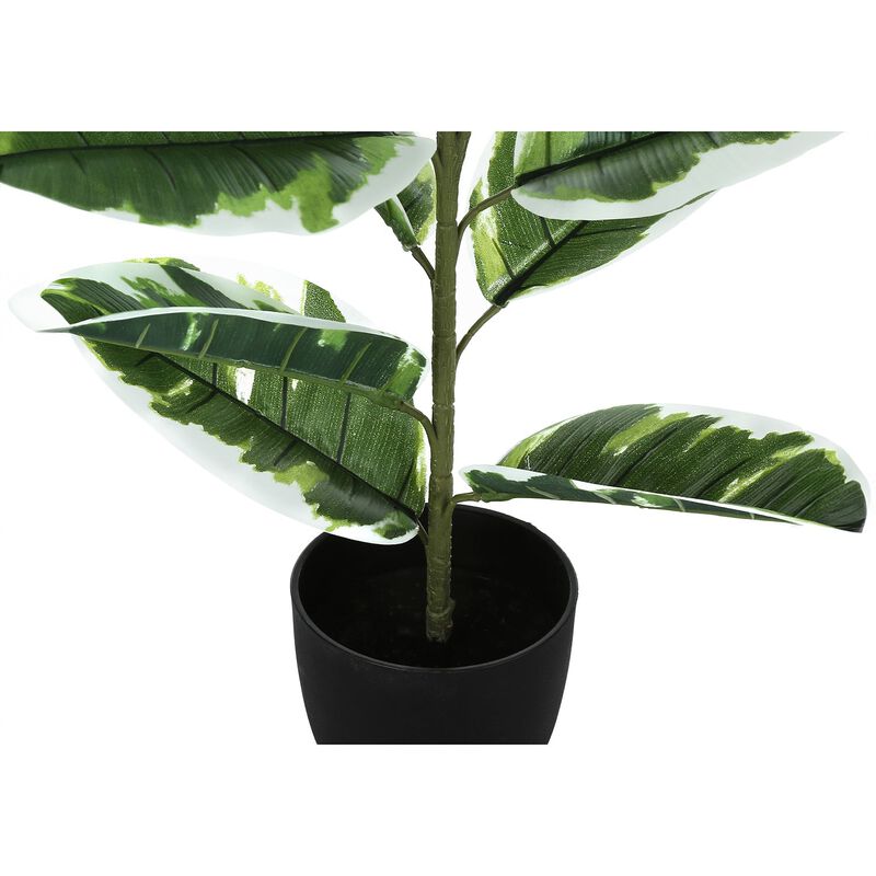 Monarch Specialties I 9572 - Artificial Plant, 27" Tall, Rubber, Indoor, Faux, Fake, Table, Greenery, Potted, Real Touch, Decorative, Green Leaves, Black Pot
