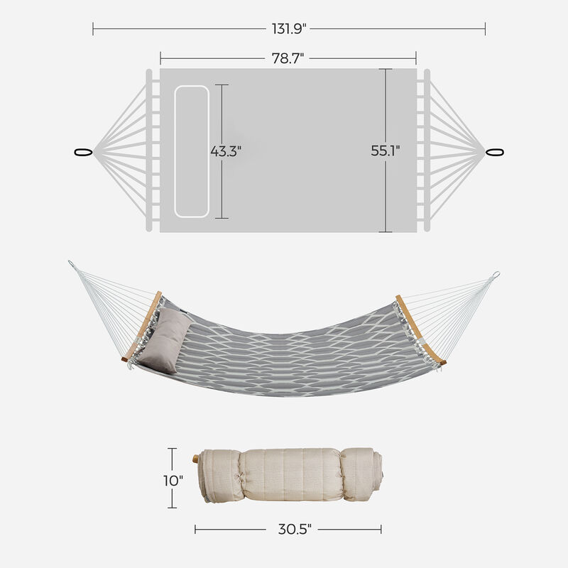 Comfortable Quilted Hammock with Curved Bamboo Spreaders & Pillow - Portable Design
