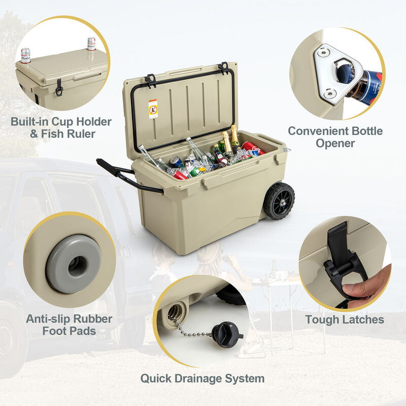 Quart Portable Cooler Rotomolded Ice Chest with Handles and Wheels