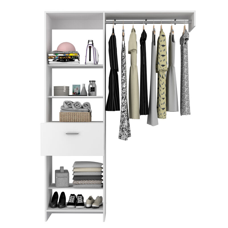 DEPOT E-SHOP Dynamic 150 Closet System, Five Open Shelves, One Drawer, One Metal Rod, Black