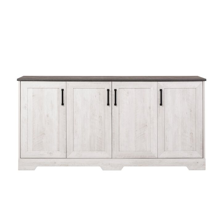 Prepac Rustic Ridge 4-Door Console Table Washed White Engineered Wood Sideboard