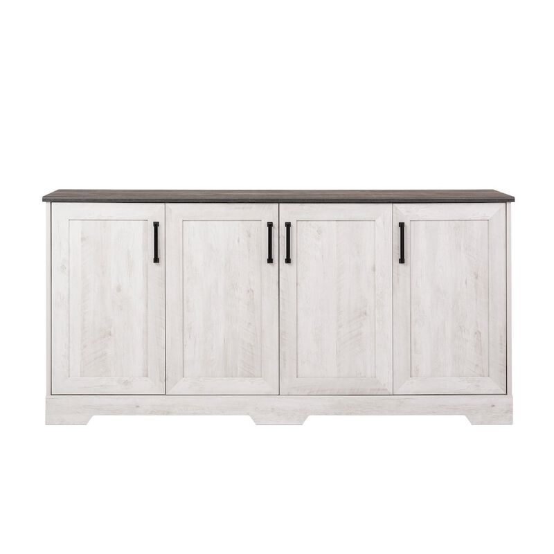 Prepac Rustic Ridge 4-Door Console Table Washed White Engineered Wood Sideboard