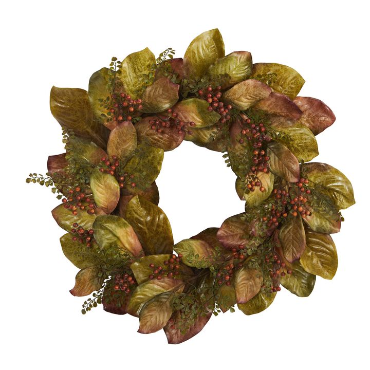 Hivvago 30" Fall Magnolia Leaf and Berries Artificial Wreath