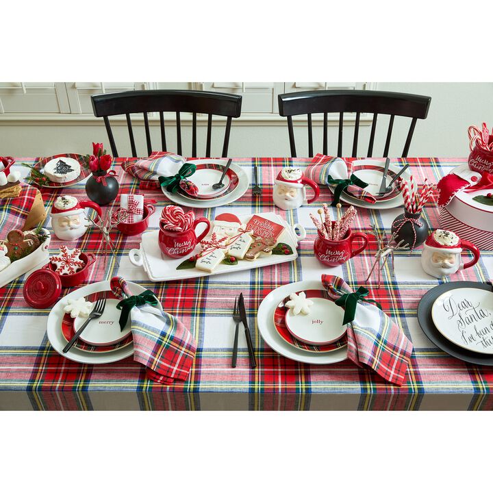 Solino Home 100% Pure Linen Table Throw 52 x 52 Inch | Stewart Plaid for Thanksgiving, Christmas