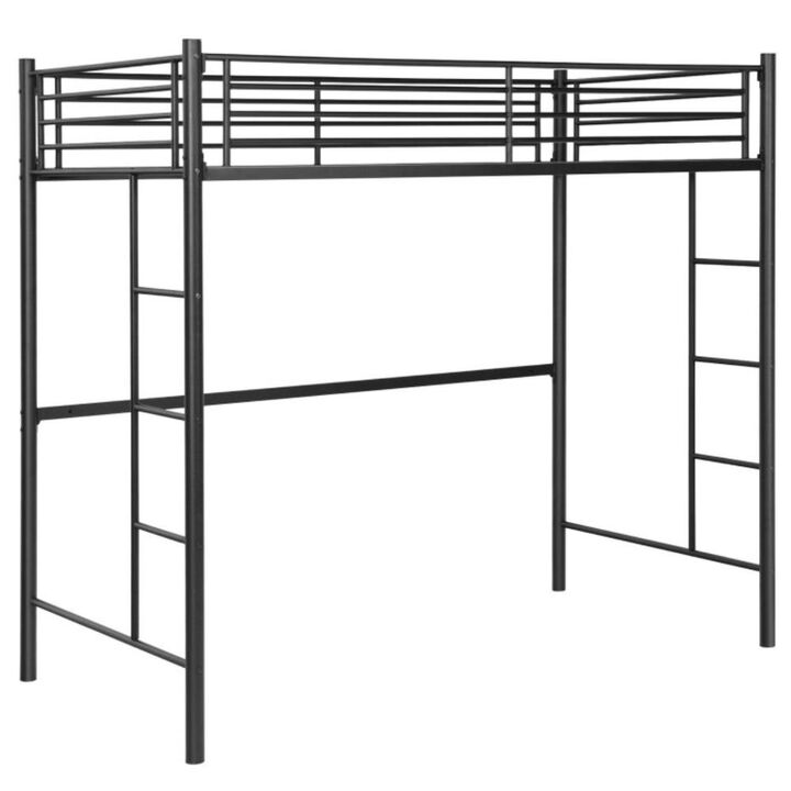 Hivvago Twin Loft Bed Frame with 2 Ladders Full-length Guardrail