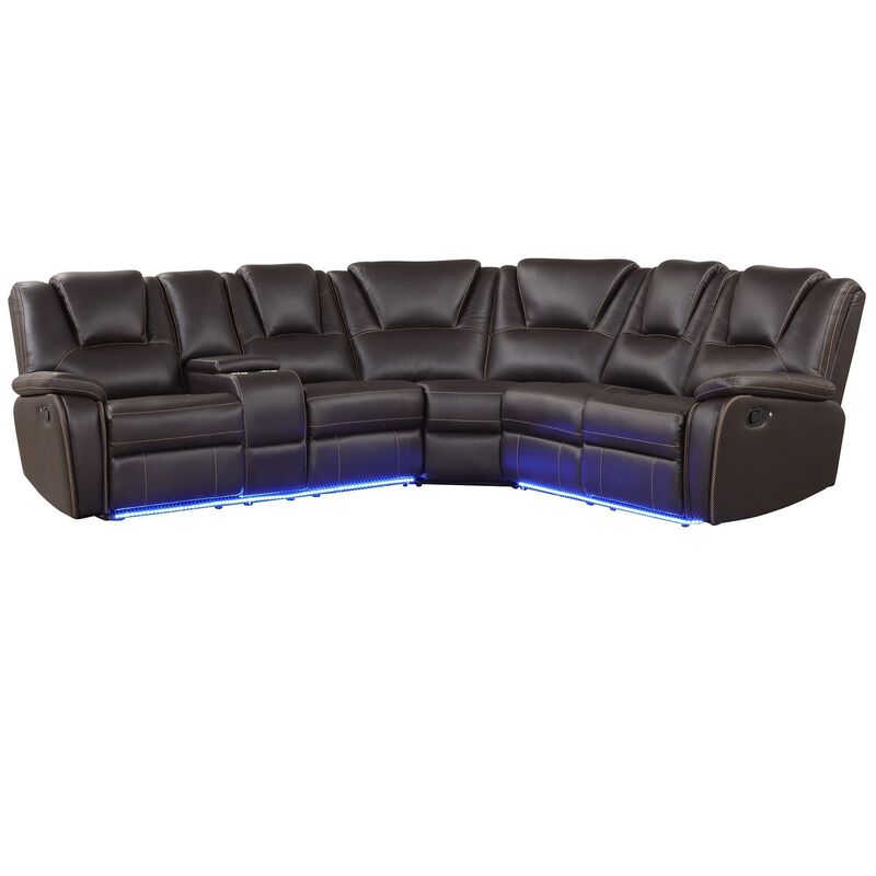Modern Faux Leather Manual Reclining with Center Console and LED Light Strip