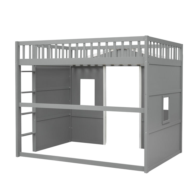 Full Size House Loft Bed With Ladder And Frame