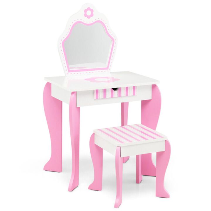 Hivvago 2-in-1 Toddler Vanity Set with Detachable Top & Cute Flower Patterns-White