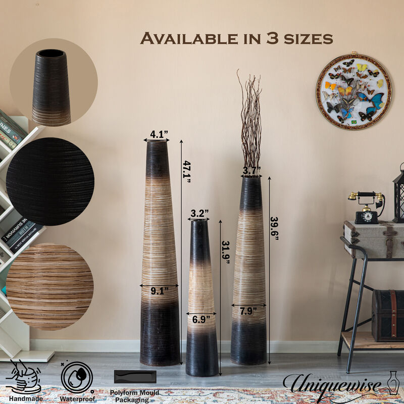 31-Inch Tall Handcrafted Brown Ceramic Floor Vase - Waterproof Cylinder-Shaped Freestanding Vase, Ideal for Tall Floral Arrangements and as a Standalone Piece
