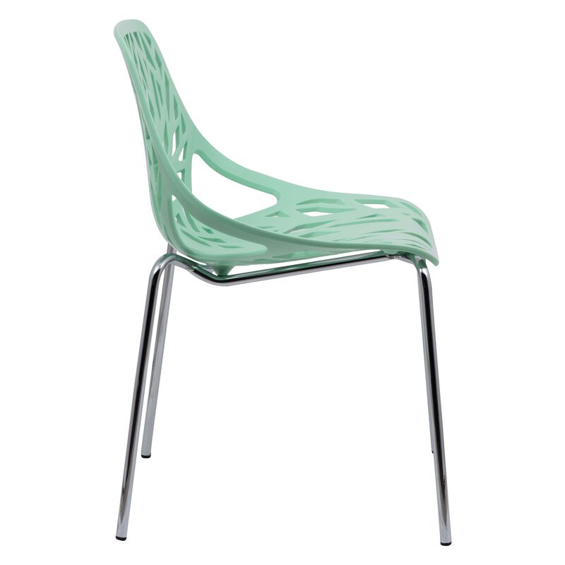 LeisureMod Asbury Dining Stackable Chair in Polypropylene Seat and Chrome Legs Set of 4