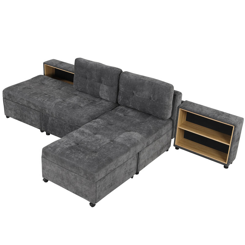 Merax Chenille Sofa Bed Modular Sofa Free-combined Sofa with 2 Storage Racks
