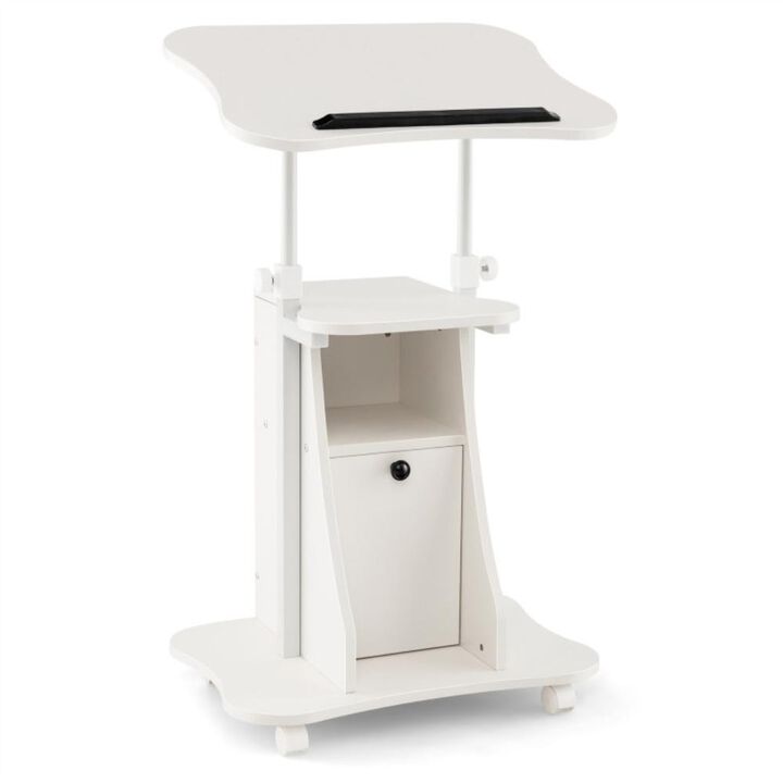 Hivvago Adjustable Mobile Standing Desk Cart with Tilt Desktop and Cabinet