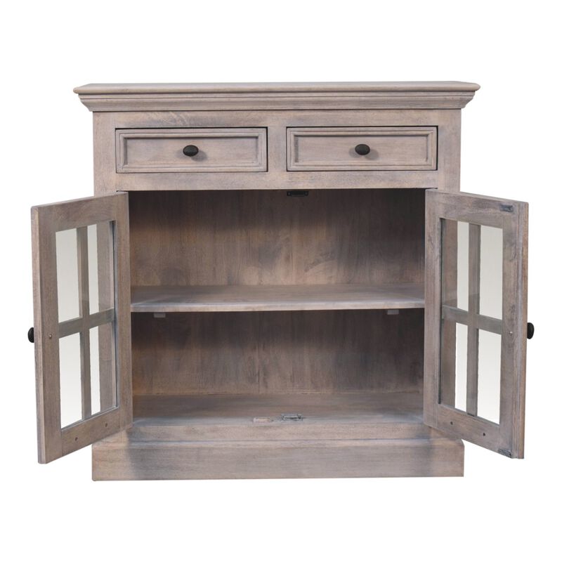Stone Finish  Solid Wood Cabinet with Glazed Doors