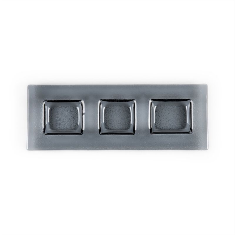 Glass Dinnerware 12.25" x 4" Rectangular Charcoal Glass Sectional Plate (Set of 2)