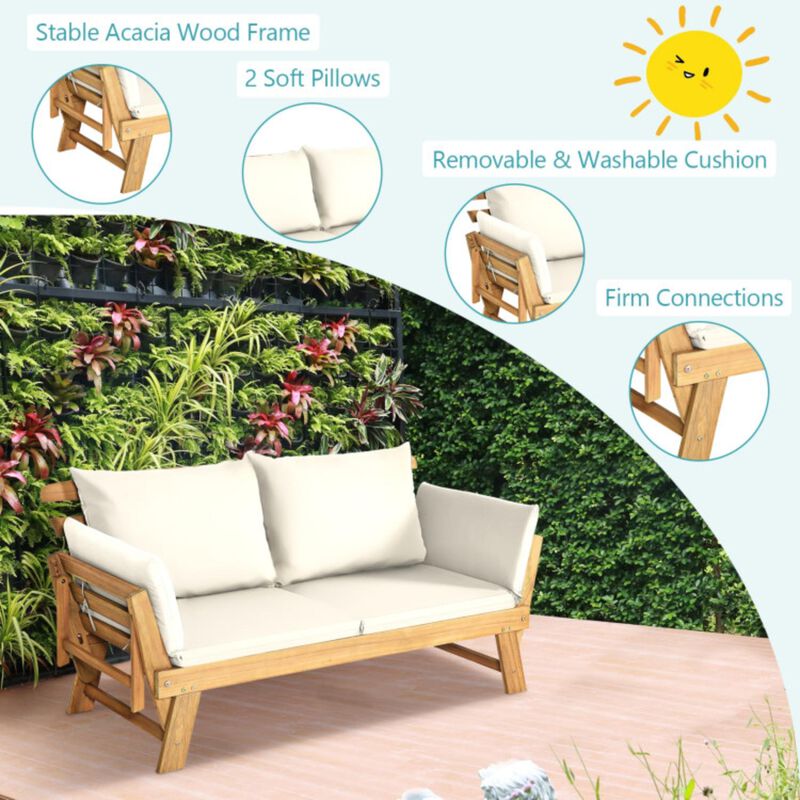 Hivvago Adjustable  Patio Convertible Sofa with Thick Cushion-White