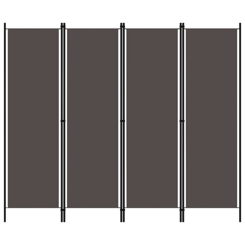 Freestanding Room Divider with 4 Panels, Dark Gray Fabric, 71x79 Iron - Benzara