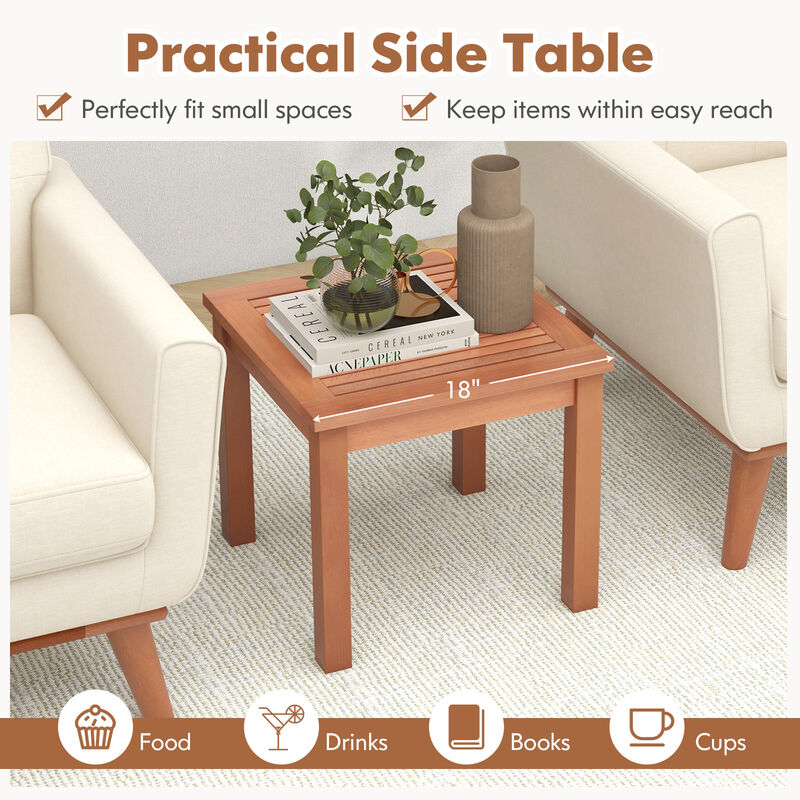 18 Inch Square End Outdoor Adirondack Side Table with Slatted Tabletop