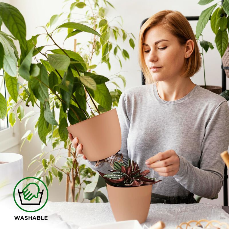 Planter Pots with Drainage Holes - Lightweight, Durable, and Space-Saving Pots for Indoor and Outdoor - Versatile Functionality, Simple Modern Design, Plastic Planter Pots