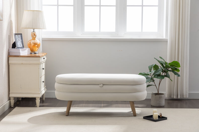 Fabric Storage Bench with Wood Legs for Living Room and Bedroom