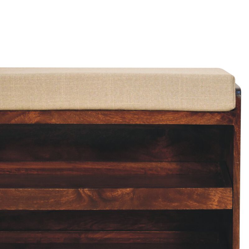 Artisan Furniture Solid Wood California Walnut & Mud Linen Pull out Shoe Bench