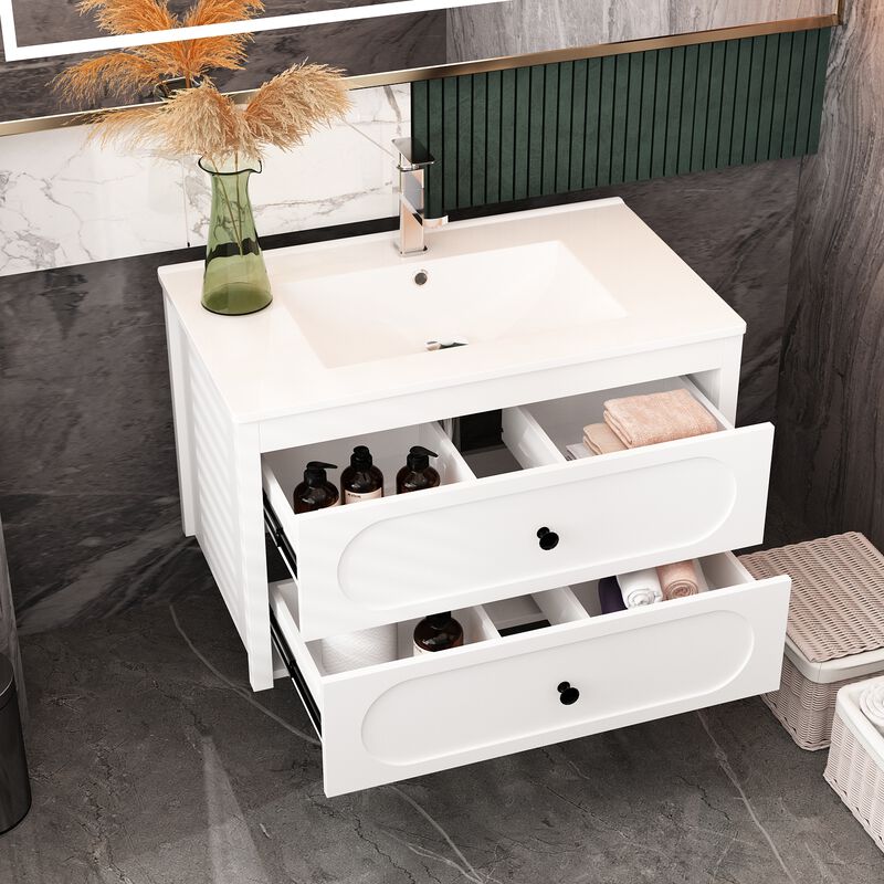 FUFU&GAGA Elegant White Bathroom Vanities with Dual Drawers and Sink,(29.9" W x 18.3" D x 18.7" H),White